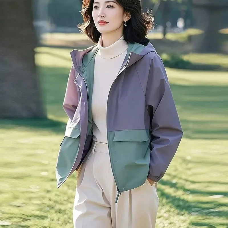 

Color Matching Short Jacket Women's 2025 Spring Autumn Coat Lady New Korean Loose Outwear Casual Temperament Overwear Female Top