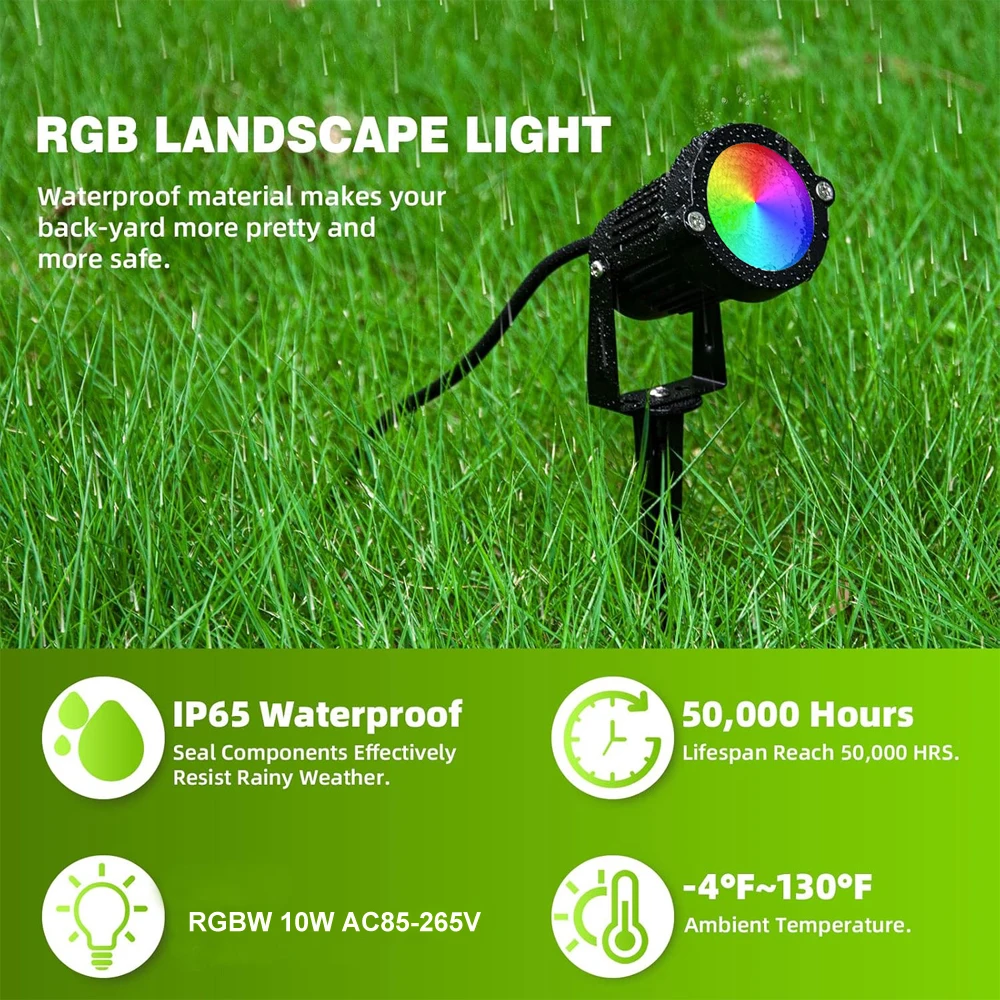ไฟส่องสว่างภูมิทัศน์ RGBW 10W พร้อมรีโมท สปอตไลท์ 110V 220V กันน้ำ IP65 สำหรับสนามหญ้า ต้นไม้ สวน ไฟคริสต์มาสกลางแจ้ง