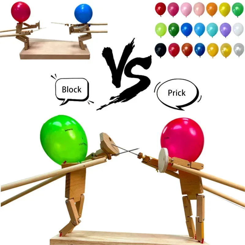 Juego de batalla de globos de bambú para hombre, marionetas de esgrima de madera hechas a mano, juego de batalla de robots de madera para dos jugadores, juego de batalla de globos de ritmo rápido