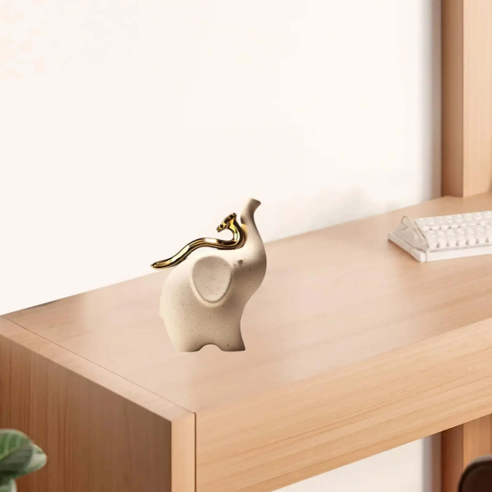 

Pottery Elephant Figurine Cute Ornament for Living Room Office Countertop