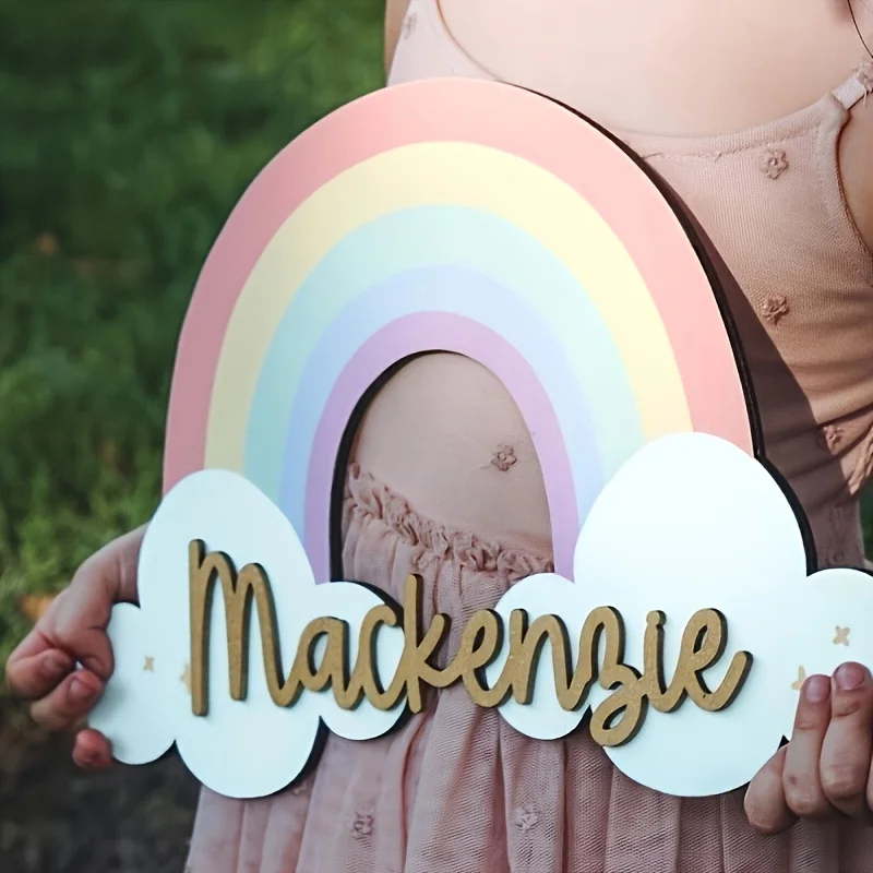 A personalized cloud rainbow text customized wall decoration, double-layer design name tag modern wall decoration, perfect custo image 2