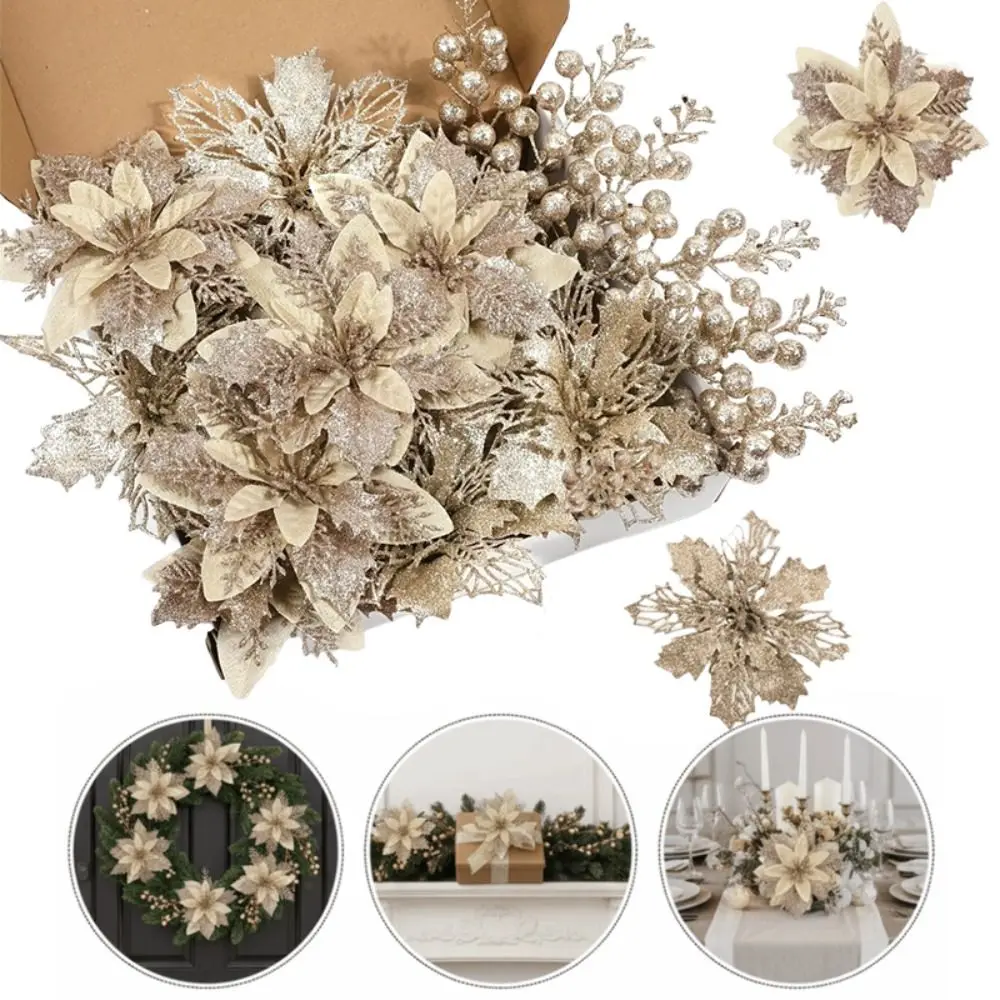 

A Set Three Floors Artificial Flowers Sequins Sparkling Berry Bouquet Glitter Multiple Colors Available Fake Flowers