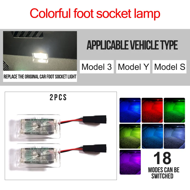 Per Tesla Modello 3 XS Y Accessori interni Fit L\'illuminazione del vano piedi Tronco Frunk Lampada per porta a LED RGB 7 colori Touch Wireless Car