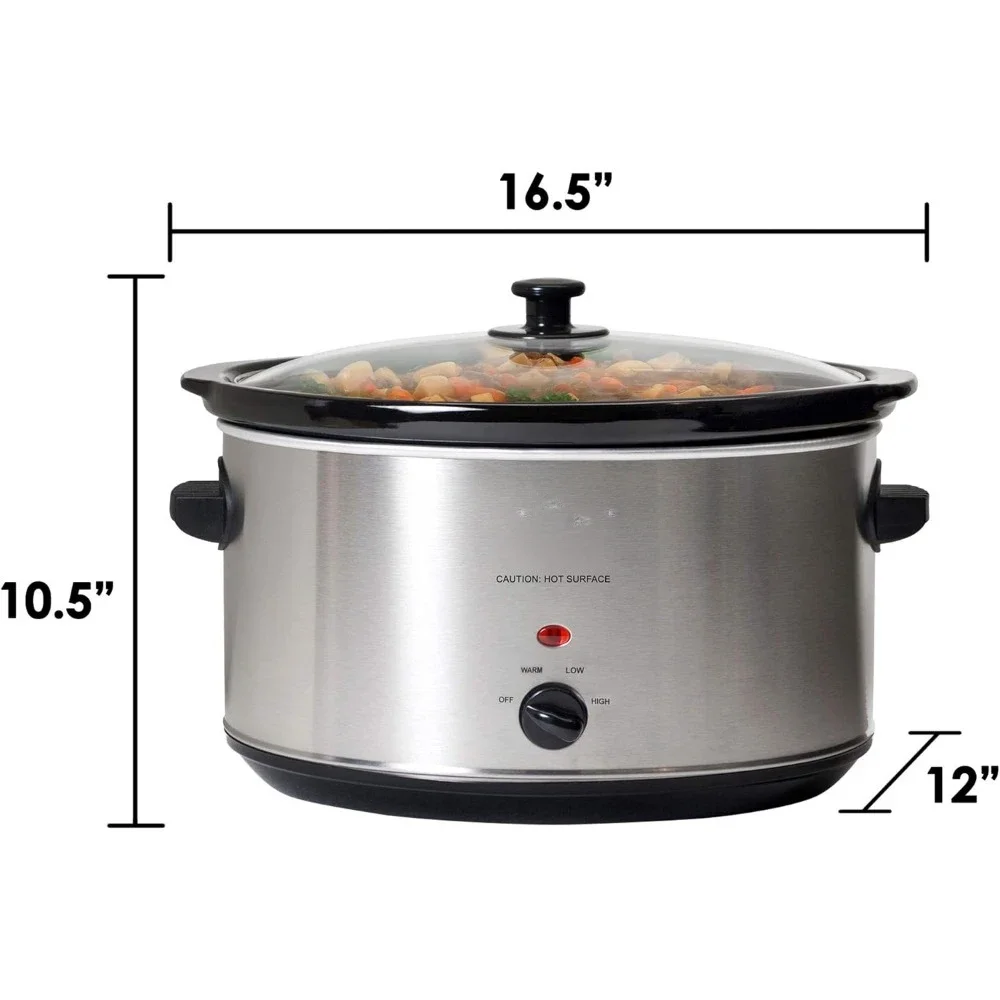 8.5 Quart Slow Cooker, Adjustable Temp, Dishwasher Safe Glass Lid & Crock, Stainless Steel Slow Cookers