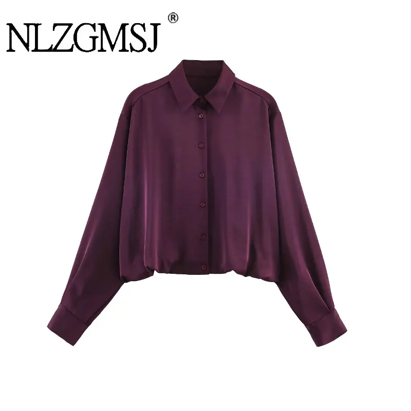 

NLZGMSJ 2026, весенняя шикарная однотонная повседневная женская рубашка на пуговицах с длинными рукавами, модная уличная одежда, короткая блузка, базовый топ