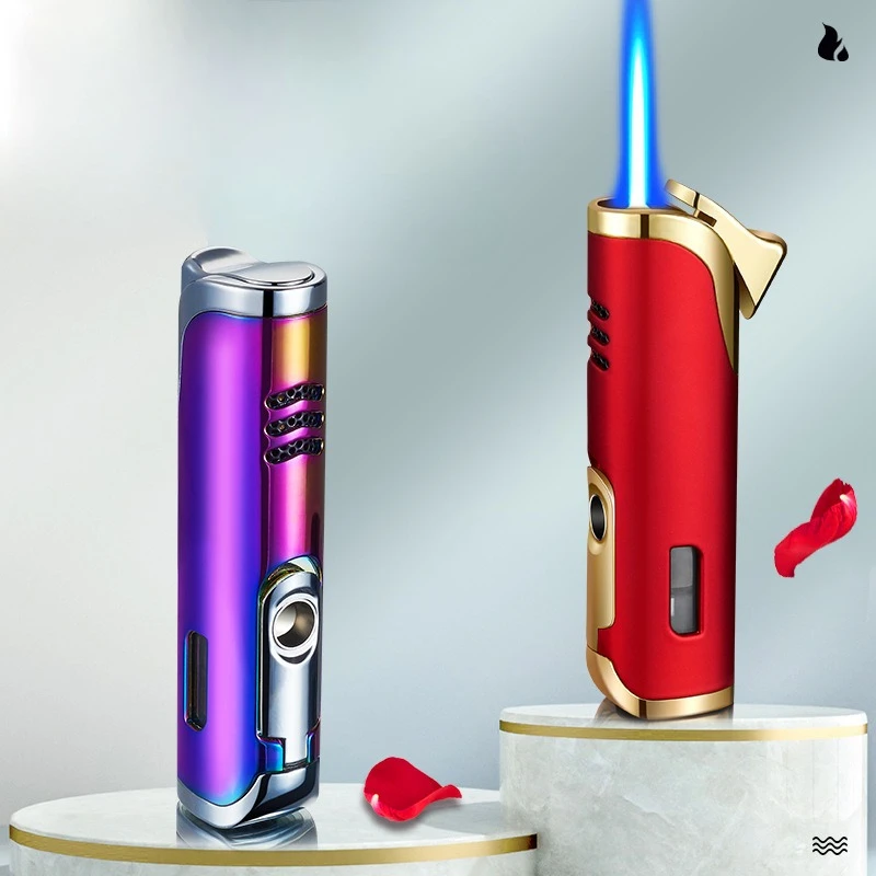 

Butane Gas Lighter Metal Windproof Inflatable Smoking Accessories with Cigar Cutter High-Flame Cigarette Lighters Flamethrower