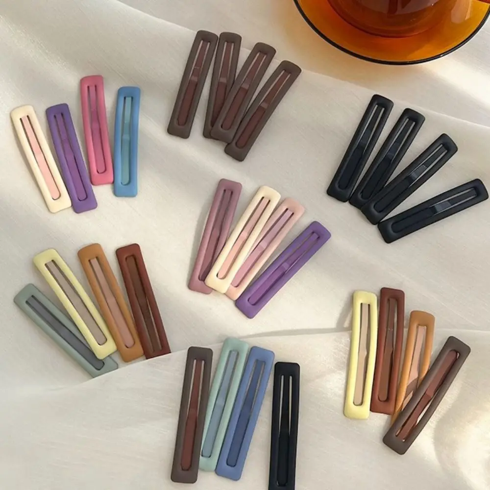 6 sztuk/zestaw Frosting prostokątne spinki do włosów duże metalowe koreańskie styl geometria Barrettes spinki do włosów jednokolorowe Party