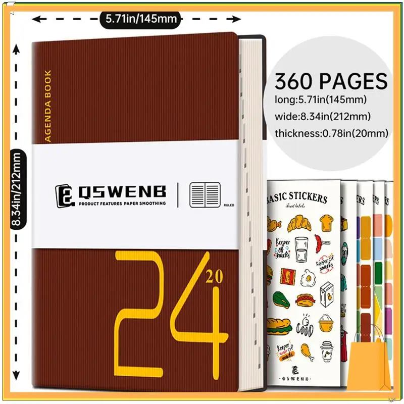 L53A-2024 Journal Notebook, 360 Pages Hardcover Leather Notebook For Women Men, 5.7X8.3Inch, Brown Easy To Use