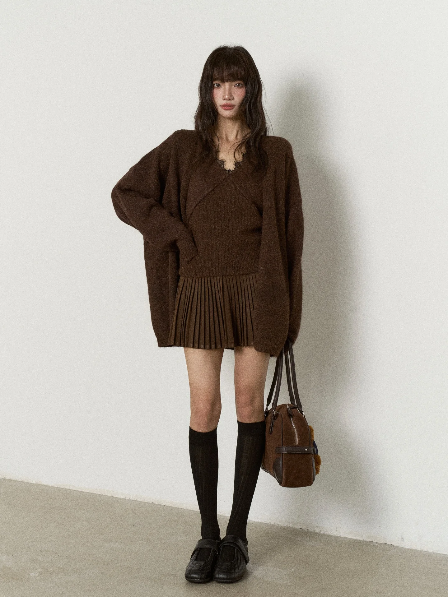 

Комплект из двух предметов: вязаный шерстяной кардиган Flower7 Premium и свитер с длинным рукавом и круглым вырезом для женщин, осенний, теплый, согревающий