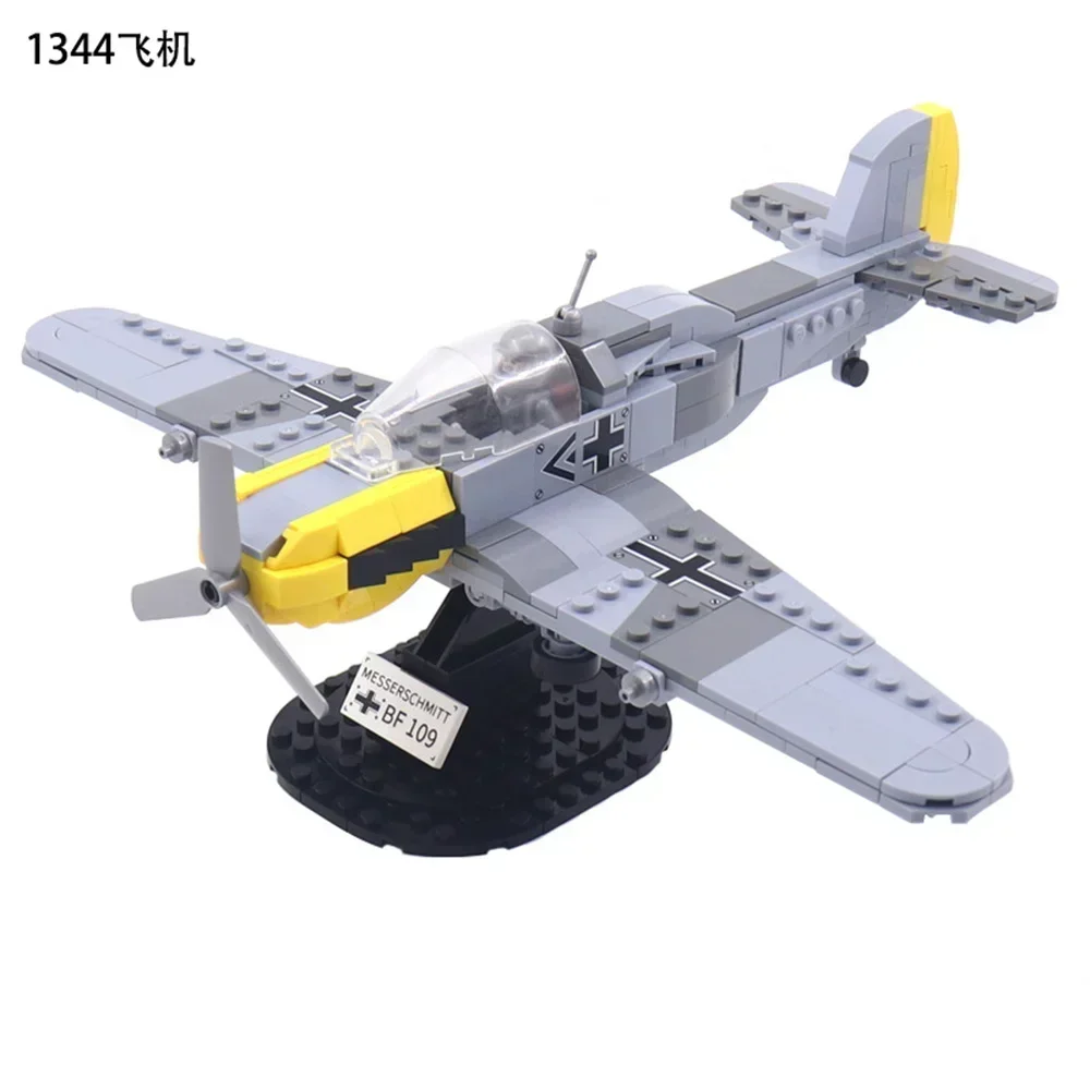 Ww2 Army Military Soldiers SAWT German Bf-109 Fighter Four Axis Drone Jet DIY Model ​Building Blocks Bricks Toys for Boy