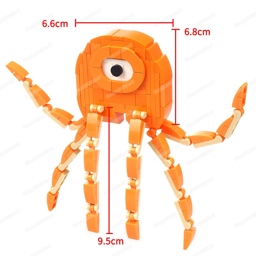 Orange Color Eight Claws One-Eyed Fear Building Block Figures Monster Kindergarten Mutations War Scenes Model Child Gift Boy Toy