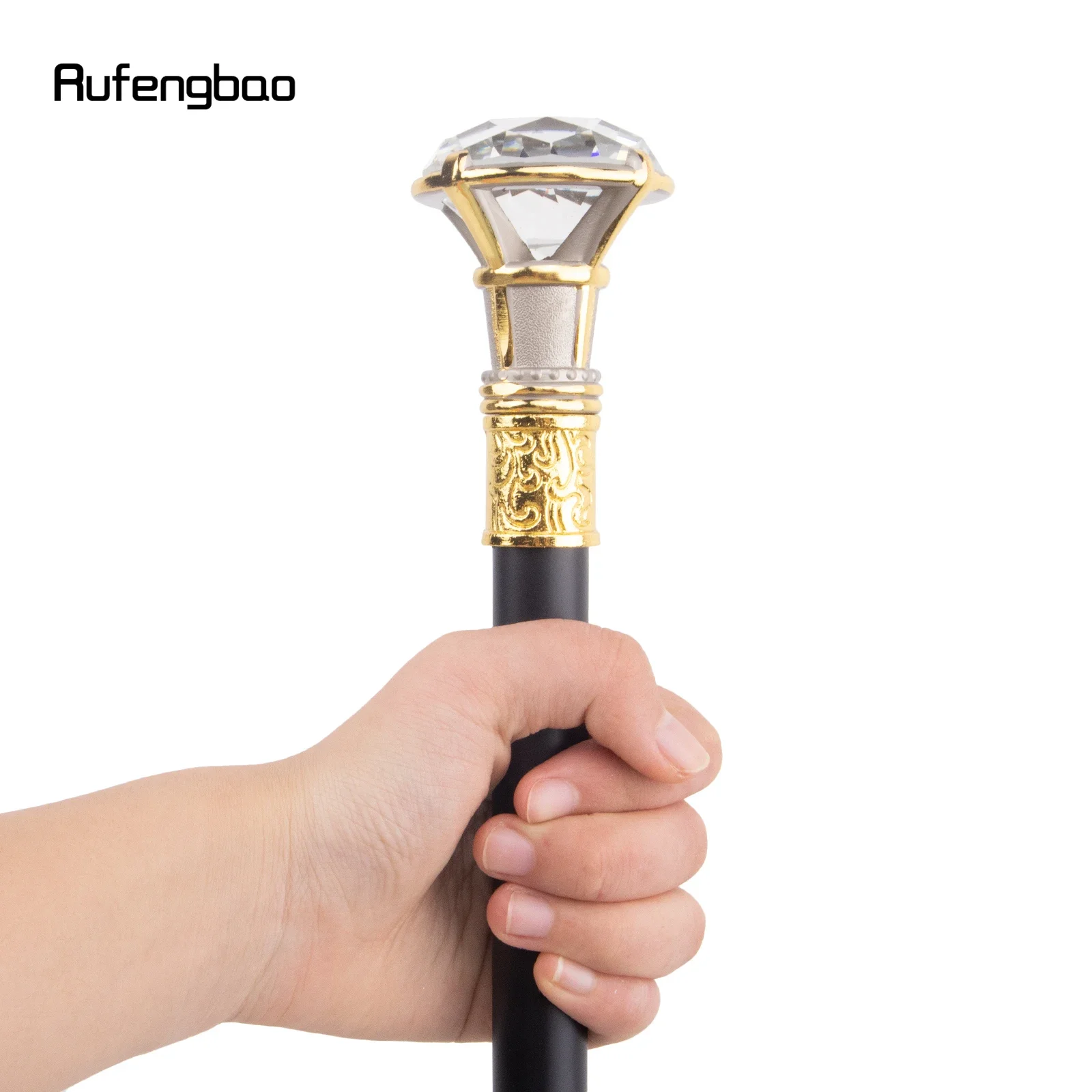 White Diamond Golden Silver Single Joint Walking Stick Decorative Cospaly Party Fashionable Walking Cane Halloween Crosier 93cm