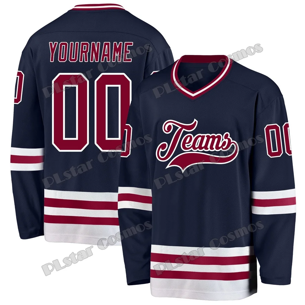 3D Printed Men's Hockey Jersey Personalized Name Navy Maroon White Fashion Sport Team Shirt Unisex Summer YU10