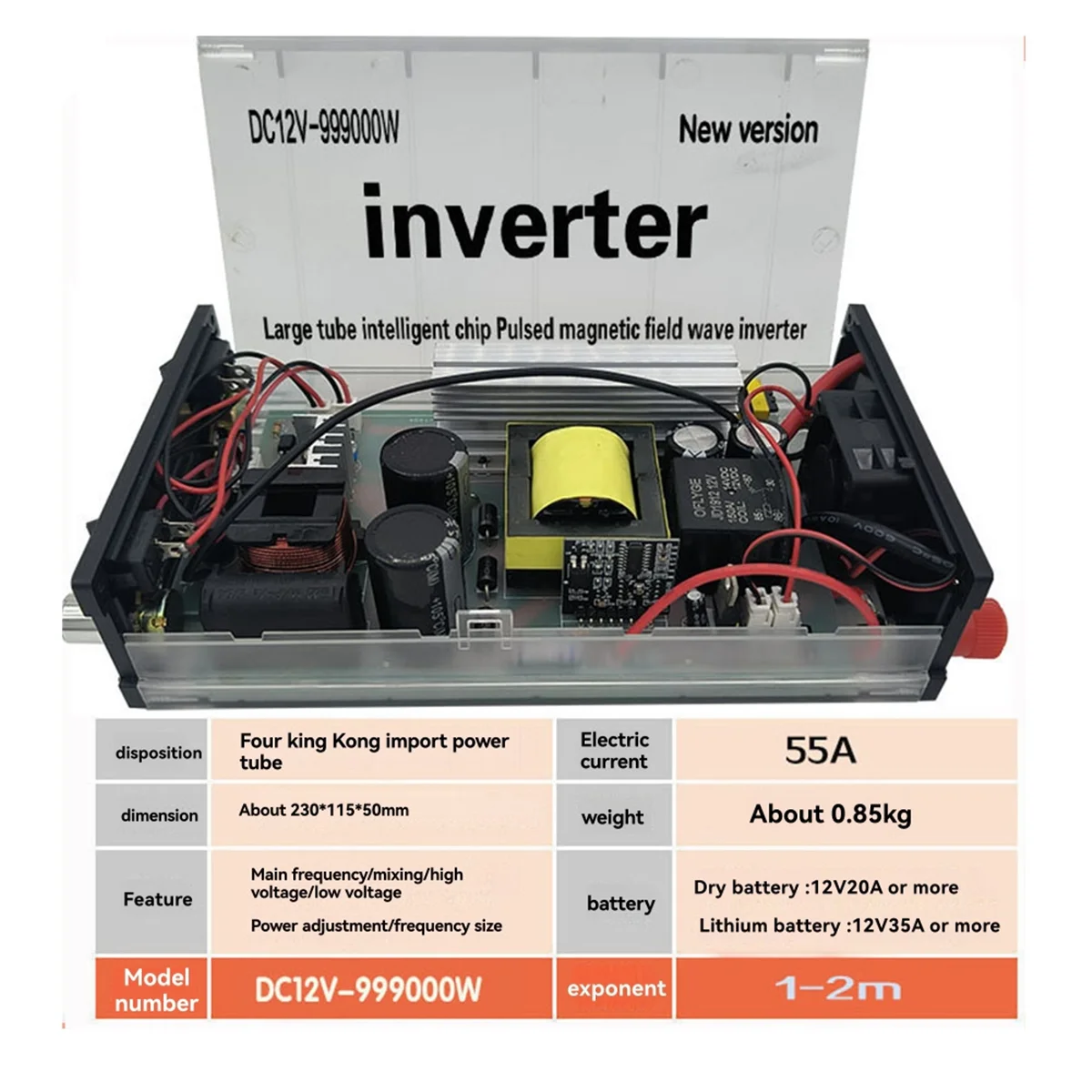 

NEW High Power Double Converter Inverter Head DC12V-999000W Battery Converter Inverter Transformer Kit
