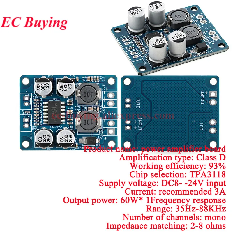 10 szt./1 szt. TPA3118 PBTL 60W Mono Cyfrowy Wzmacniacz Audio Moduł Płytki Wzmacniającej DC 8-24V Dla Arduino Dwukanałowy 2*45W 30W XH-M314 — zdjęcie produktu 2