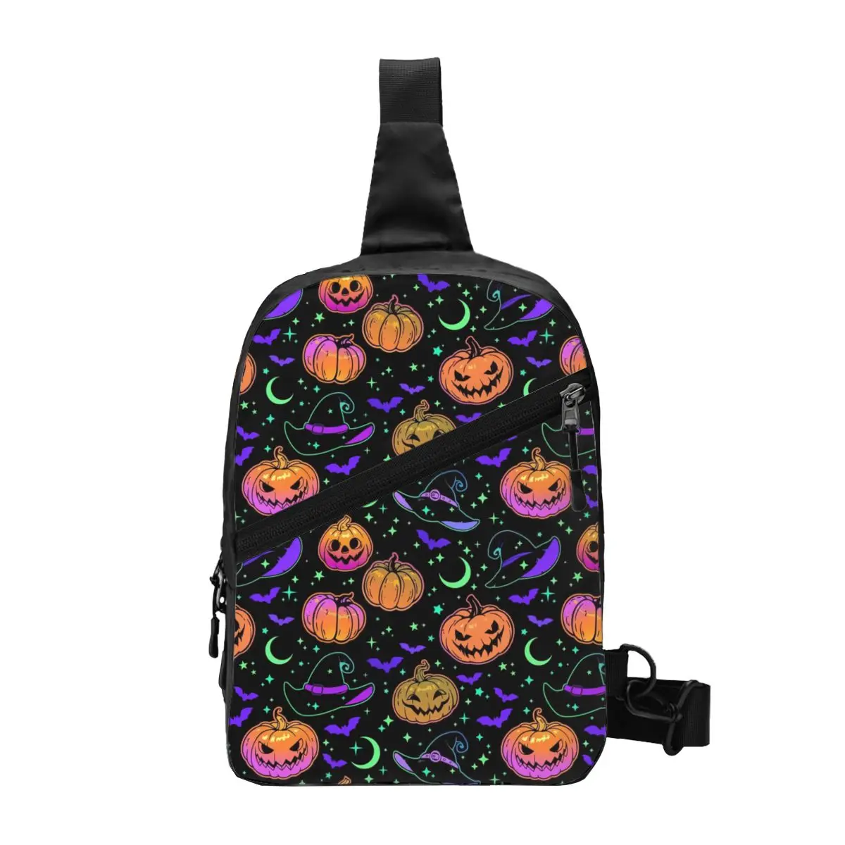 Custom Fashion Halloween Witch Pumpkin Bats Magic Mysterious Horror Crossbody Sling Backpack Men Shoulder Chest Bag Biking