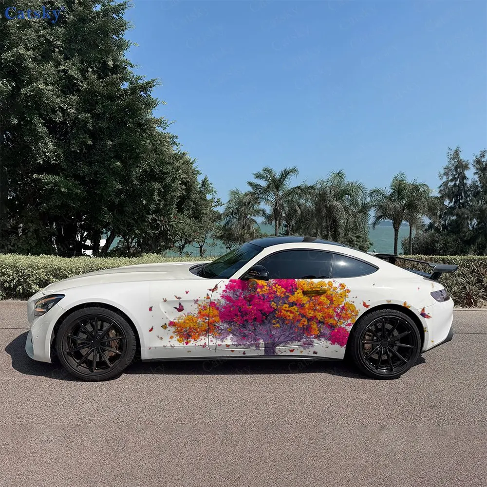 2pcs Blossom Butterfly Dance Roar, Durable, Fade-resistant, Enhance Vehicle Aesthetics With Bold Artistic Design Car Vinyl Wraps