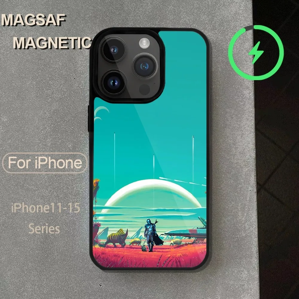 Casing ponsel Game No Man's Sky, untuk iPhone 14 13 12 11 15 Pro Max Magsafe tanpa kabel ditambah Cover Mini