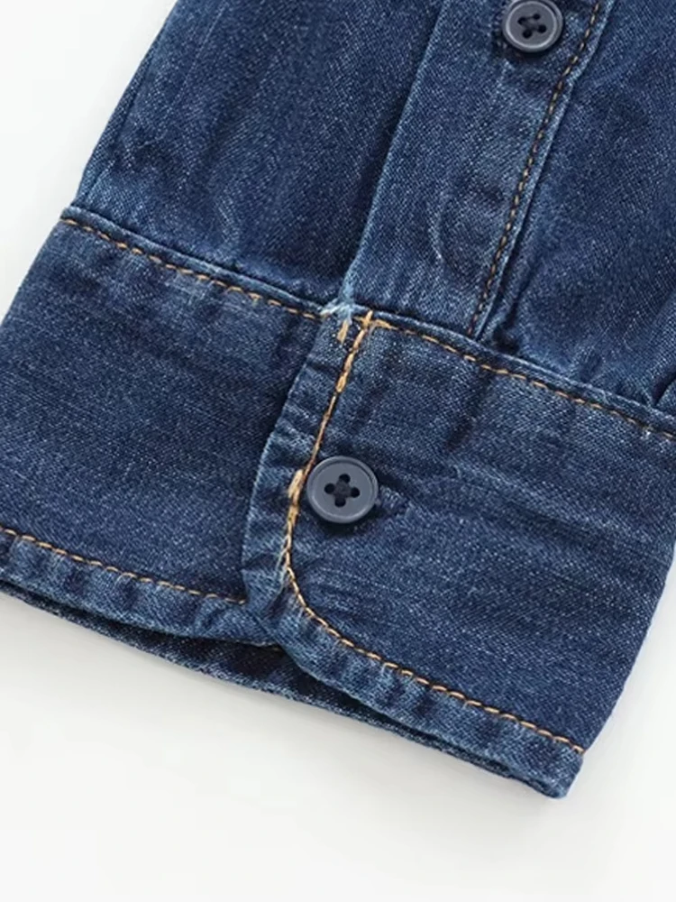 Long Sleeve Denim Shirts for Women, Button-up, Patch Pocket, Female Blouses, Chic Tops, Fashion