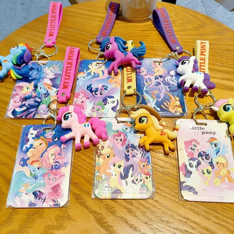 Kawaii Anime My Little Pony Pinkie Pie Rainbow Dash Keychain Cute Cartoon Applejack Rarity Id Card Protectors Toys for Girls