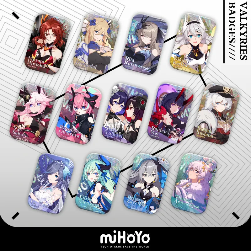 Game Honkai Impact 3rd Official Merch miHoYo Original Authentic LH Series VALKYRIES Square Badge Set 13 Pieces Christmas Gift