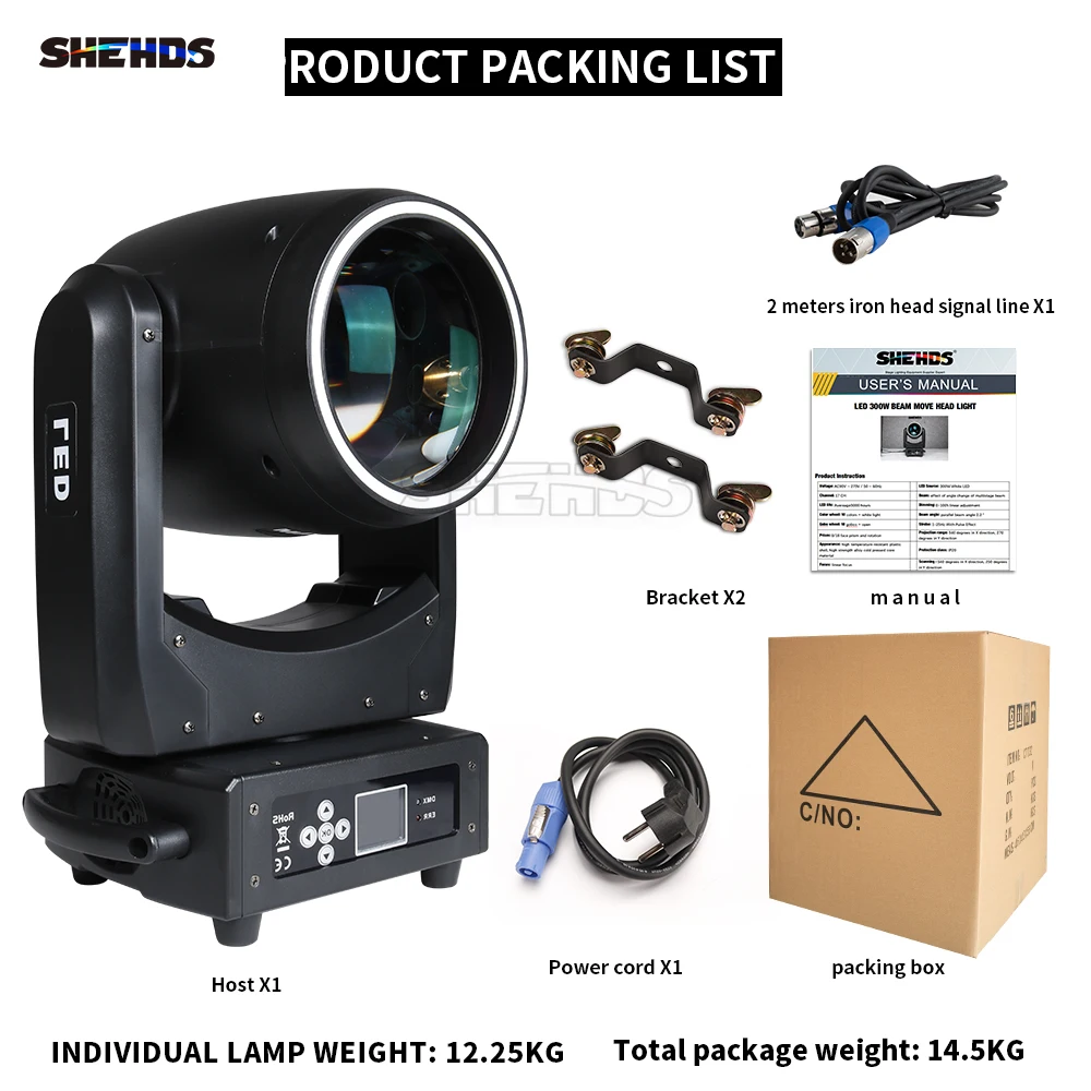 SHEHDS LED Beam 300W Moving Head High Power DMX Light DJ Stage Bar Disco Concert Party Stage Performance