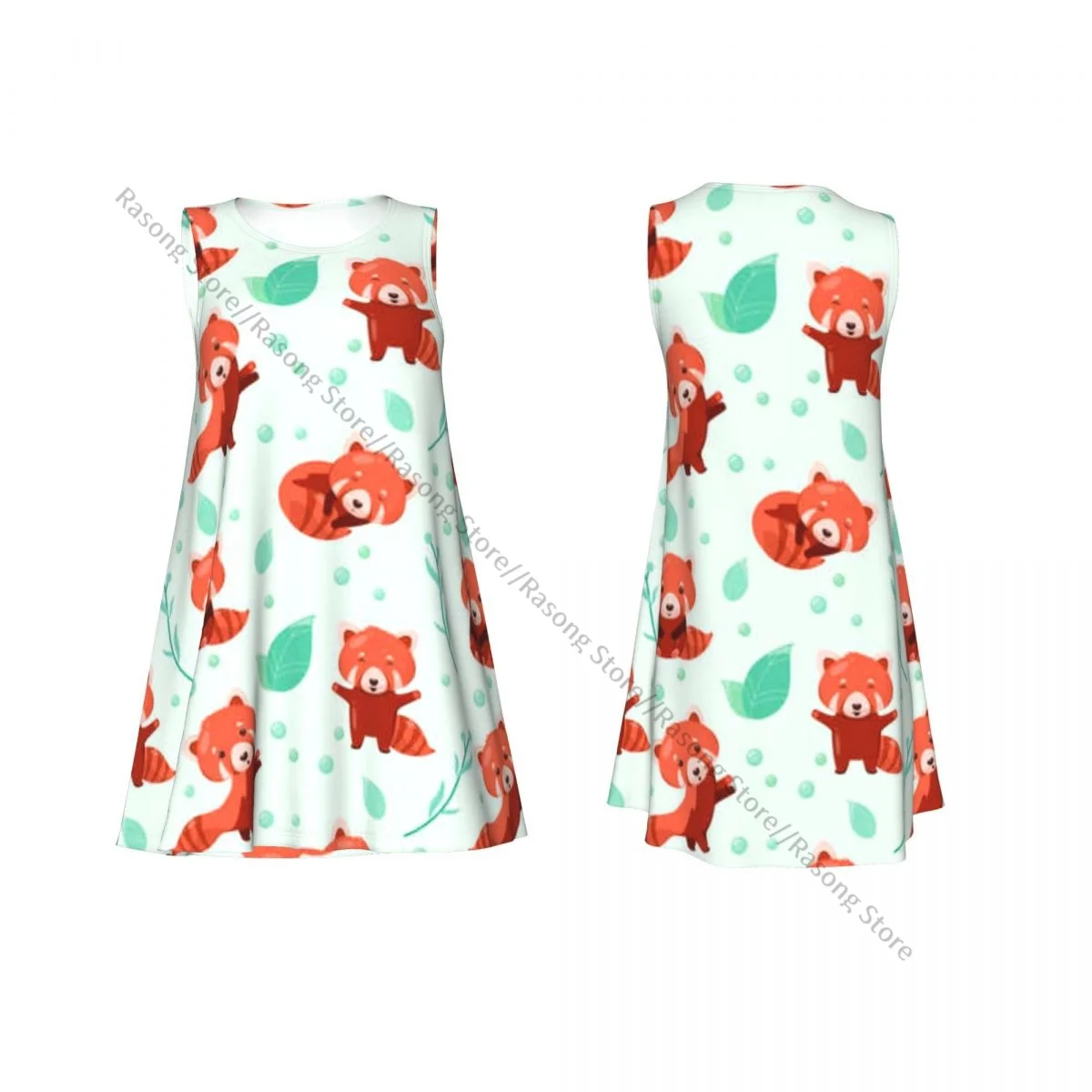 Women's Dress Cute Red Pandas Cartoon Summer Casual T Shirt Beach Cover up Tank Dress