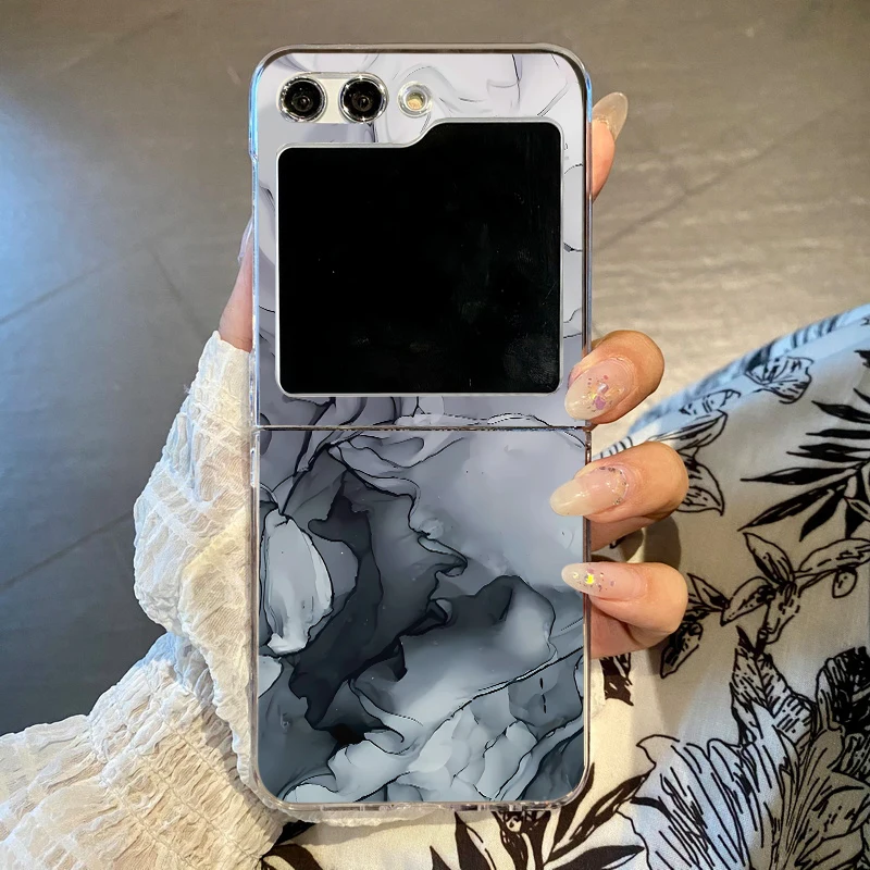 Marble Pattern Transparent Phone Case For Samsung Galaxy Z Flip 6 5 4 3 Clear Hard Folding Cover For Samsung Z Flip6 Flip5 Flip4
