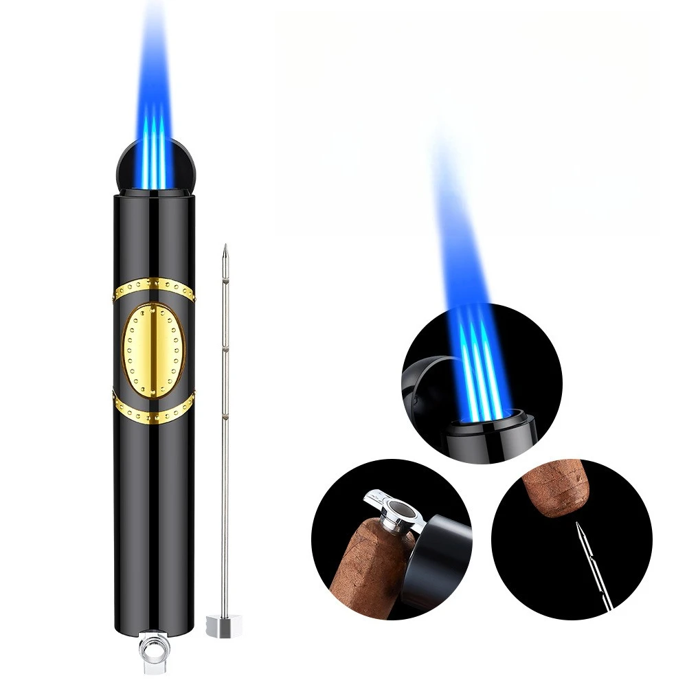 

3-in-1 Cigar Torch Lighter,Refillable Butane Jet Flame Lighter with Cigar Punch&Draw Enhancer,Windproof Cigar Lighter