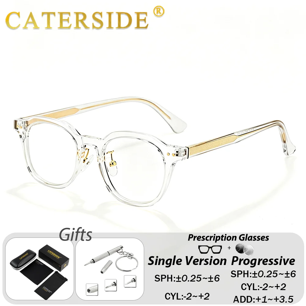 CATERSIDE Men Fashion Optical Glasses Propionate Pin Temple Round Frame Glasses Women Custom Prescription Holiday Gift Eyewear