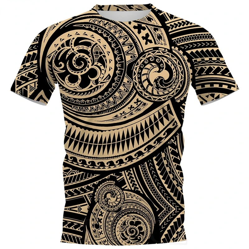 2024 European And American Casual O-neck Tee Tops 3D Printed Viking Tattoo Polynesian Style T Shirt Men Luxury Designer T-shirt