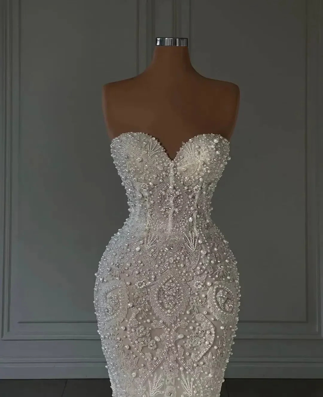 Vinca Sunny Customized Mermaid Evening Dresses For Women Sweetheart Neck Sleeveless prom Gown Pearls lace Robe vestidos de novia