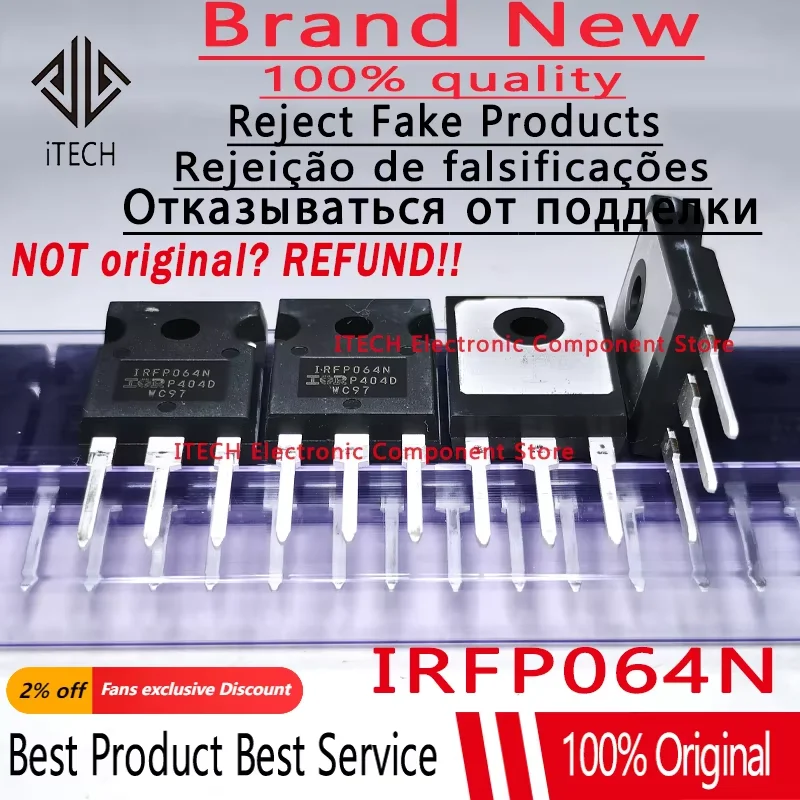 10 piezas/lote Original IRFP064N IRFP064NPBF FP064N TO-247 55V 110A MOSFET Transistor de efecto de campo de canal N 100% Nuevo y Genuino