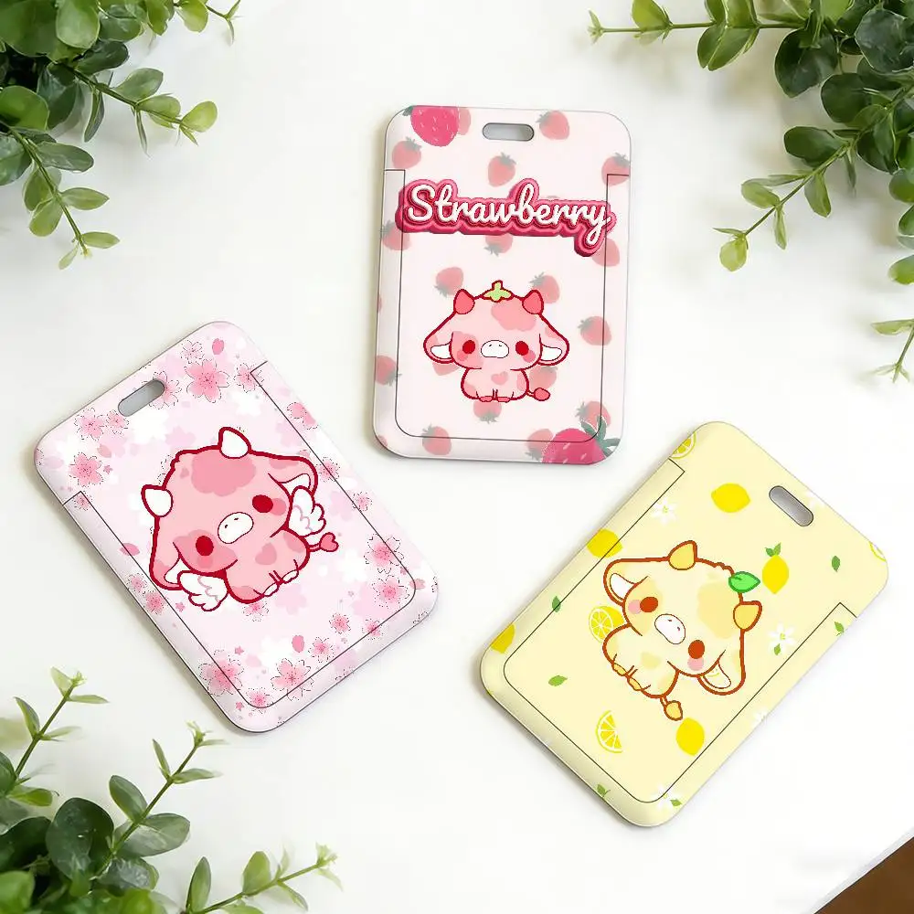 

Cartoon Cute Cow ID Card Holder Neck Strap Pendant Door Holder Lanyards Keychain Work Credential Case Gift