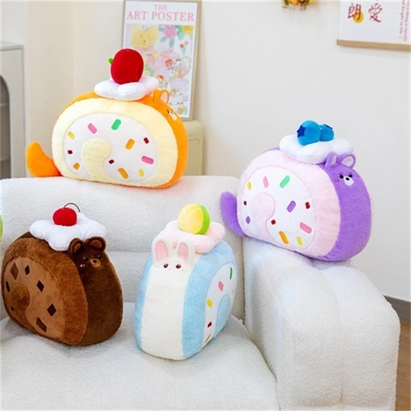 Cake Roll Pillow Soft Fluffy Cushion With Cute Animal Dessert Prints For Kids And Teens Bedroom Sofa Party Decor Cozy Gift
