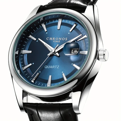 Imagen 2 del producto CHRONOS Reloj de pulsera clásico de cuarzo para hombre con calendario Esfera luminosa Correa de cuero Casual Negocios Ocio Relojes deportivos al aire libre