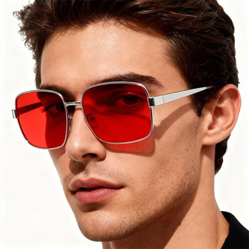 Unisex Square Metal Sunglasses UV400 Retro Large Frame Shades Fashion Eyewear for Men Women Driving Travel Outdoor
