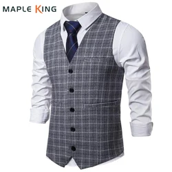 Waistcoat Vest For Men Slim Fit Leisure Plaid Gentlemen Business Sleeveless Vintage Mens Wedding Vest Party Formal Costime Homme