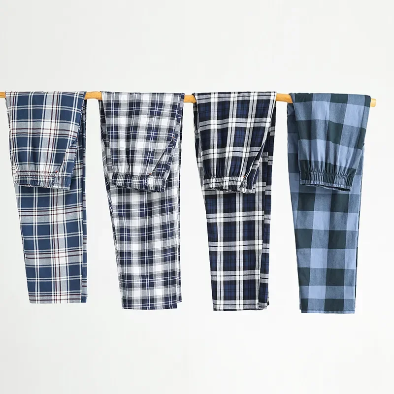 Pure Cotton Pajamas Summer Thin Loose Breathable Air-conditioned Plaid Casual Home Trousers