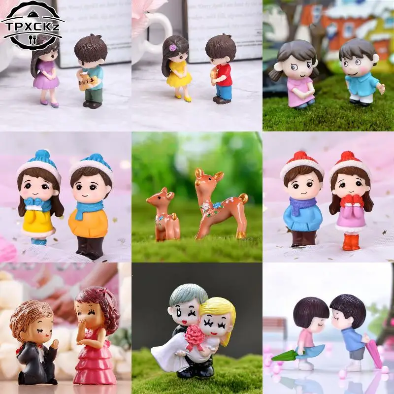 2pcs/set DIY Micro Landscape Decor Terrarium Action Figures Mini Stool Lovers Couple Animals House Tree Fairy Garden Miniatures