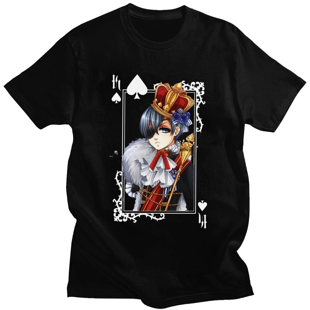 heavyweight Informal Vintage Black Butler Sebastian Ciel Phantomhive Men Short Sleeve Anime Manga Kuroshitsuji Cotton Tee Top