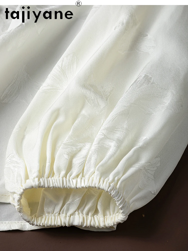 TAJIYANE 100% Mulberry Silk Blouse Woman Elegant Long Sleeve White Shirt New Jacquard Women Tops 2025 Spring Clothes Camisas