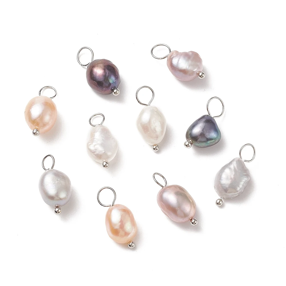 50pcs Pearl Pendant Dyed Natural Cultured Freshwater Pearl Charms with 18K Gold Plated Ball Head Pin Summer Beach Jewelry Making