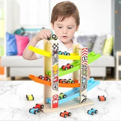 Ensemble de jouets de voiture de course de rampe en bois pour bébé, jouets Montessori, jeu de glissière d'inertie, course de caboteur, cadeaux pour enfants, 4/7