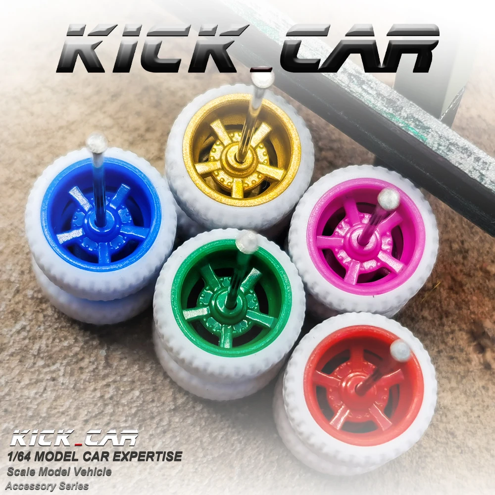 Kickcar-rodas de borracha de cinco mandíbulas, modelo 1:64, brinquedo do carro, 1/64 polegadas, conjunto de 4 peças