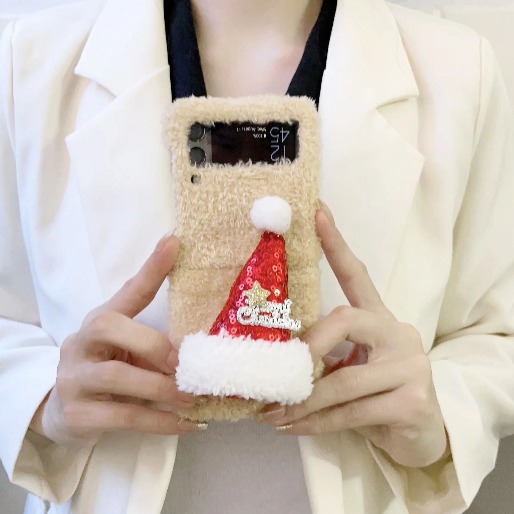 Fur Plush Christmas Phone Case For Samsung Galaxy Z Flip 3 4 5G Z Flip4 Warm Fluffy Shockproof Cover for Galaxy Z Flip3 Flip4