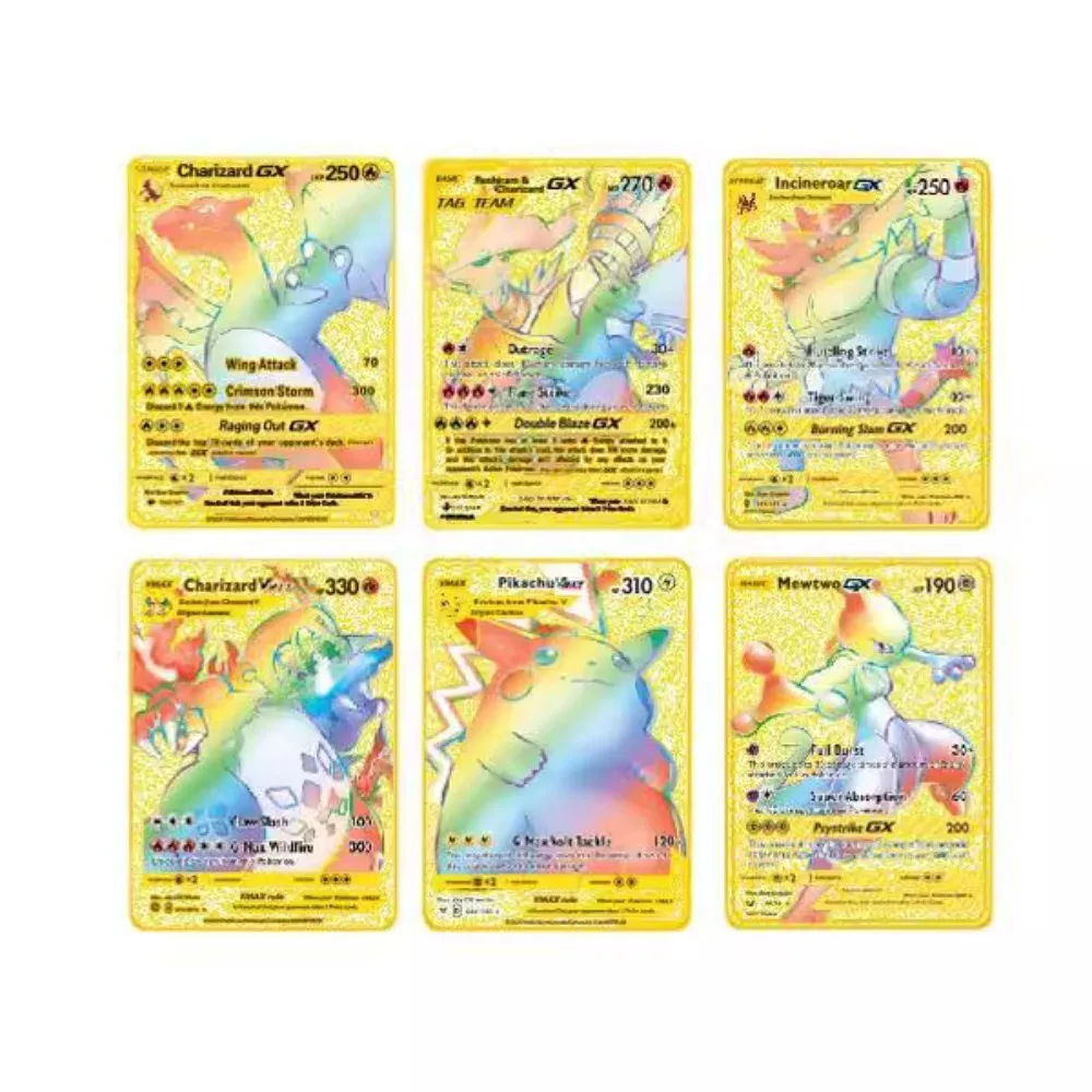 English Version DIY Pokemon Pikachu Metal Card  Anime Peripheral Game Collection Card Holiday Gift