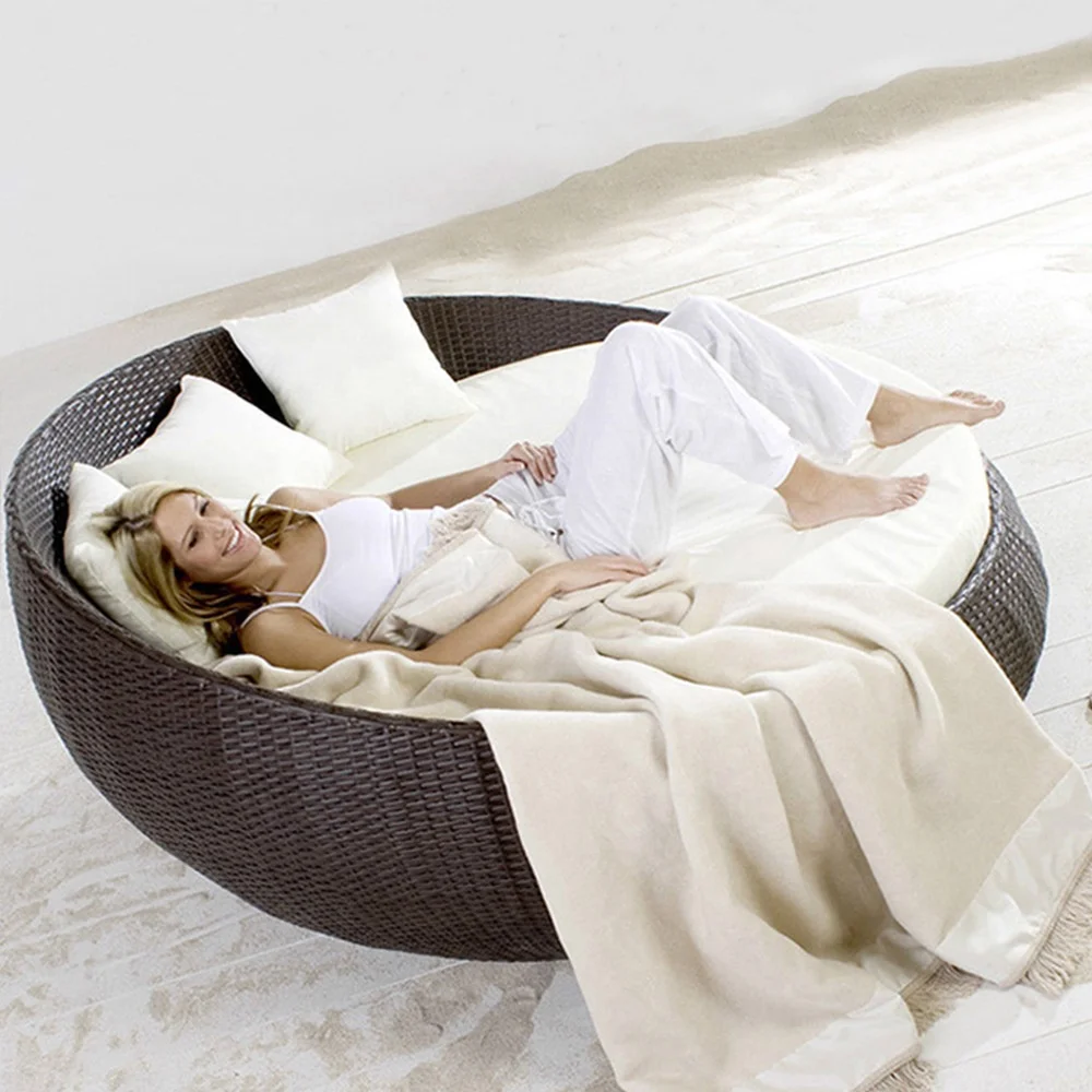 

Modern Day Bed Patio Furniture Hotel Luxury Rope Garden Round Sun Lounger Aluminum Rattan Wicker Outdoor Daybed With Canopy