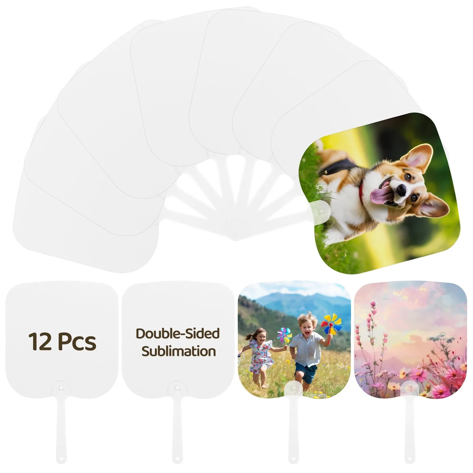 

12Pcs Sublimation Handheld Fans Blank Heat Transfer Fans White Plastic Hand Held Fans For DIY Crafts Rectangular Handheld Fans