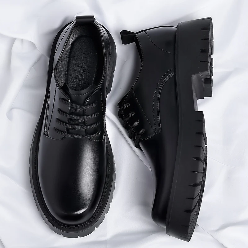 men's fashion wedding party dress genuine leather shoes lace-up derby shoe black brown gentleman platform footwear zapato hombre